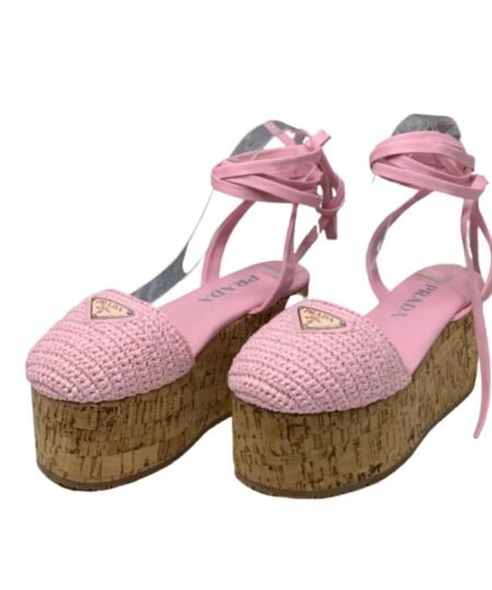 Prada Crochet Wedge Sandals Pink For Women