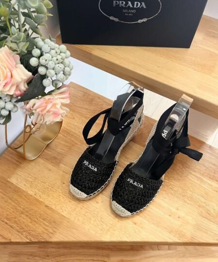 Alternative view of Linen Espadrille Wedge Sandals Black For Women