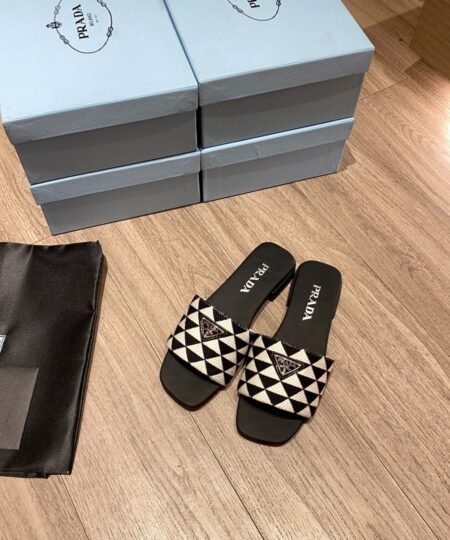 Alternative view of Prada Embroidered Fabric Slides Black/White For Women 0.4in/10mm PRD