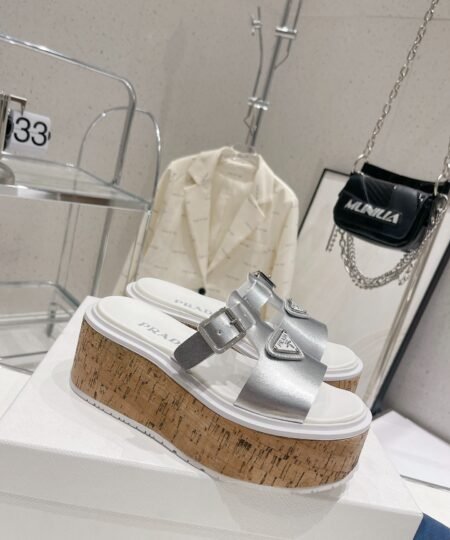 Alternative view of Prada Wedge Platform Sandals Sliver Tone For Women 2.9 in/ 7.5 cm