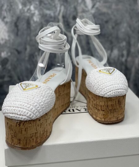 Alternative view of Prada Crochet Wedge Sandals White For Women
