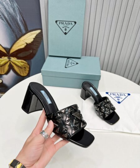 Alternative view of Prada Studded Metallic Mules Black For Women 2.6 in/ 6.5cm