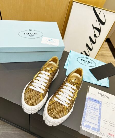 Alternative view of Prada Sneakers With Crystals Gold Tone For Women 1.9 in/ 5 cm 1E019N_2AWL_F0522_F_050