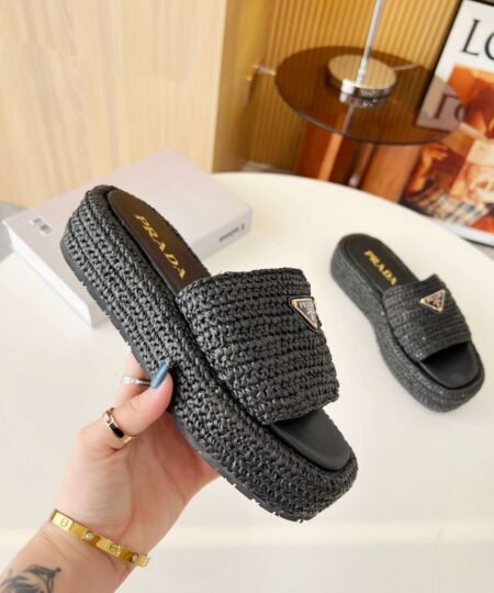 Alternative view of Prada Crochet Flatform Slides Black For Women
