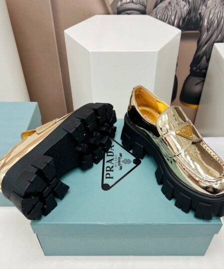 Alternative view of Prada Monolith Ombré Brushed Loafers Gold Tone For Women 2.1 in/ 5.5cm