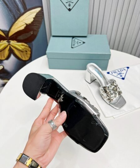 Alternative view of Prada Studded Metallic Mules Sliver Tone For Women 2.6 in/ 6.5cm