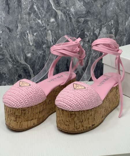 Alternative view of Prada Crochet Wedge Sandals Pink For Women