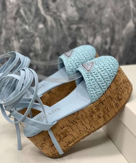 Alternative view of Prada Crochet Wedge Sandals Light Blue For Women
