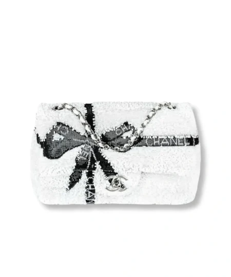 Chanel Sequin Bow Mini Flap Bag White For Women 7.9in/20cm