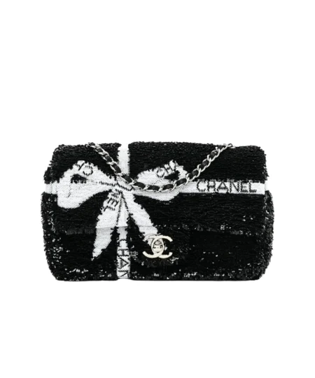 Chanel Sequin Bow Mini Flap Bag Black For Women 7.9in/20cm
