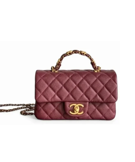 Chanel Flapbag With Top Handle Burgundy For Women 7.7in/19.5cm