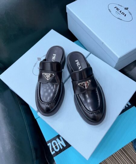 Prada Chocolate Brushed Mules Black For Women 1.6in/40mm PRD 1D652M_055_F0002_F_040