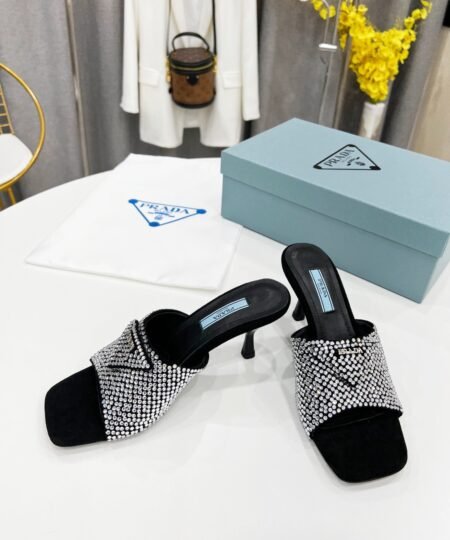 Prada Satin Heeled Sandals With Crystals Silver For Women 2.55in/65mm PRD 1XX608_2AWL_F0T7O_F_065