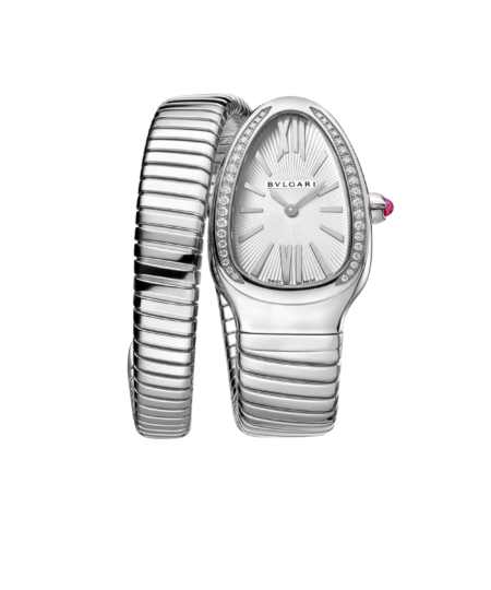 Bvlgari Serpenti Tubogas Watch Silver Toned White Dial 35mm For Women 101816