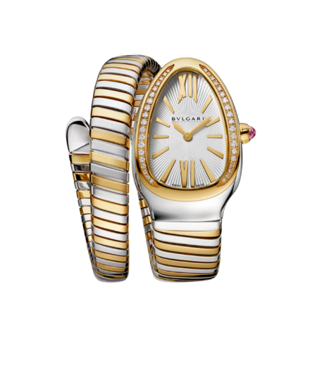 Bvlgari Serpenti Tubogas Watch Silver/Gold Toned White Dial 35mm For Women 103648