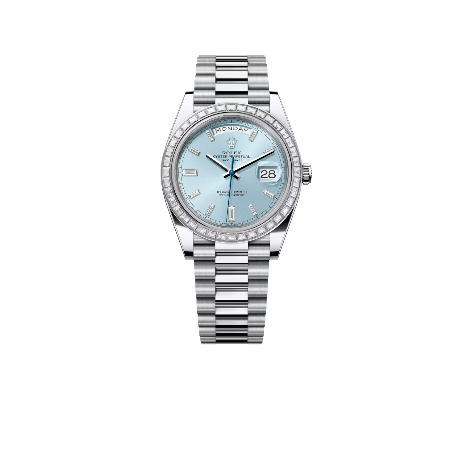 Rolex Day-Date 40 Watch Silver Toned Ice Blue Dial 40mm For Men 228396TBR-0019