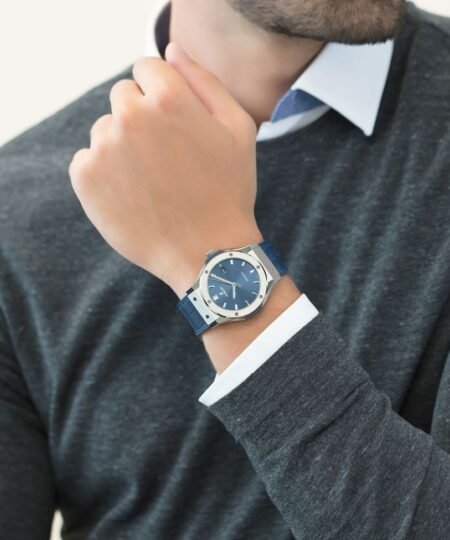 Alternative view of Hublot Classic Fusion Watch Automatic Silver Toned Blue Sunray Dial 42mm For Men 542.NX.7170.LR