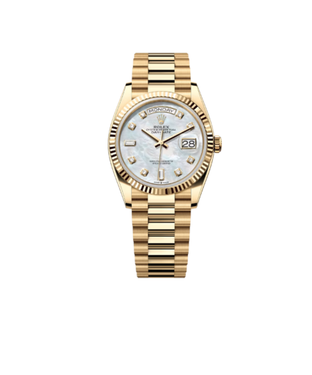 Rolex Day-Date 36 Watch Gold Toned White Pearl Dial 36mm For Men 128238-0011