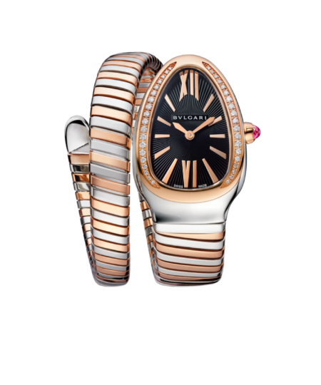 Bvlgari Serpenti Tubogas Watch Silver/Rose Gold Toned Black Dial 35mm For Women 103823