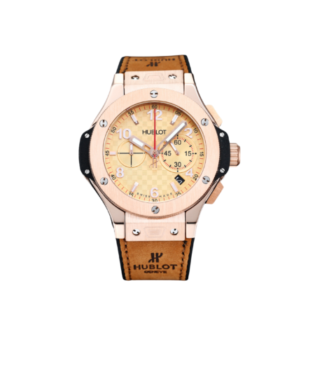 Hublot Big Bang Watch Chronograph Brown Strap Gold Dial 45mm For Men
