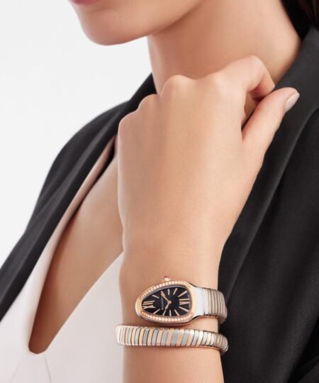 Alternative view of Bvlgari Serpenti Tubogas Watch Silver/Rose Gold Toned Black Dial 35mm For Women 103823