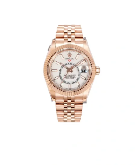 Rolex Sky Dweller Watch Rose Gold White Dial 42mm For Men