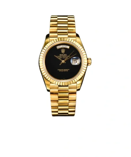 Rolex Day Date Watch Yellow Gold Black Dial 36mm For Women
