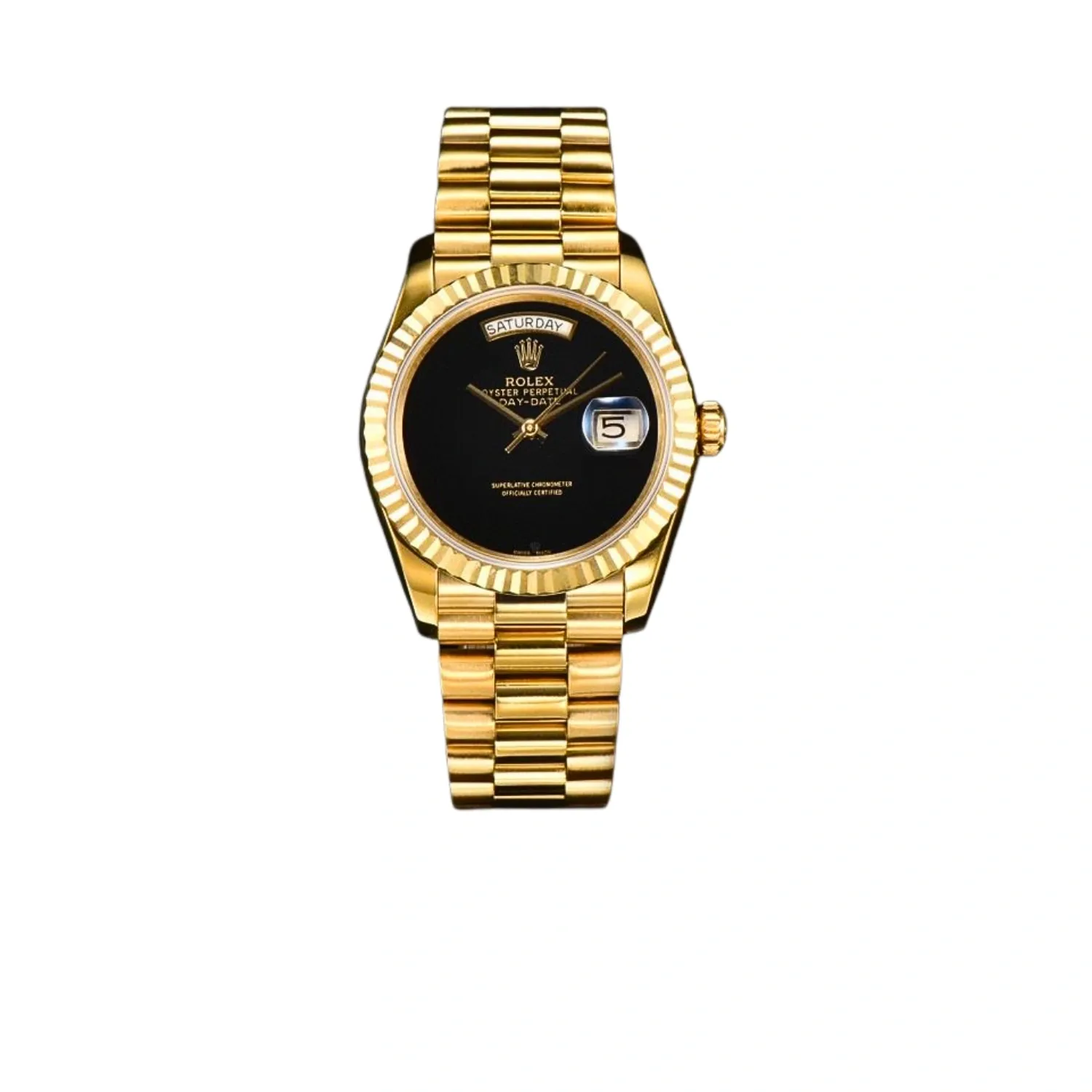 Rolex Day Date Watch Yellow Gold Black Dial 36mm For Women