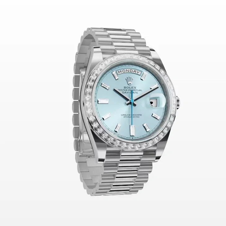 Rolex Day-Date 40 Watch Silver Toned Ice Blue Dial 40mm For Men 228396TBR-0019 - Image 2