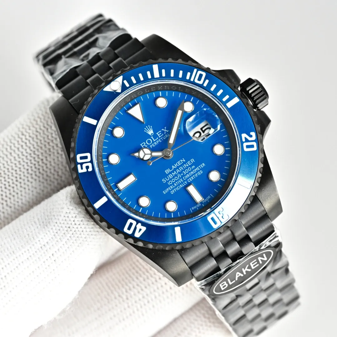Rolex Blaken Daytona Submariner Watch Blue Dial & Blue Bezel Edition 40mm For Men - Image 2