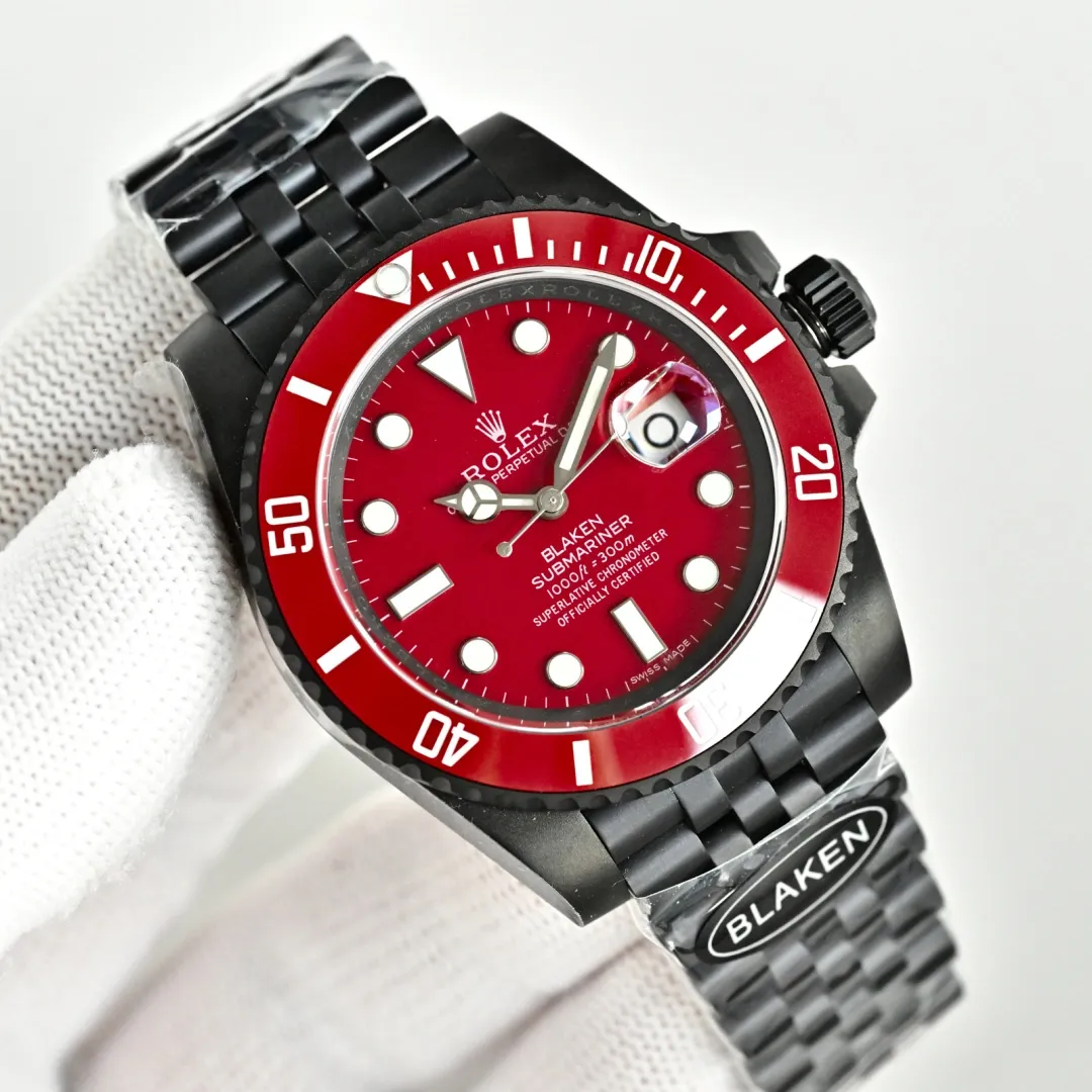 Rolex Blaken Daytona Submariner Watch Red Dial And Red Bezel Edition 40mm For Men - Image 2