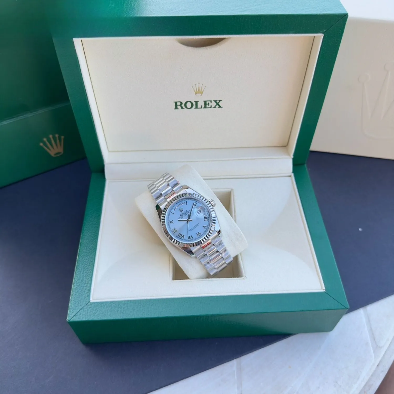 Rolex Day Date Watch Silver Roman Numerals 36mm For Women - Image 3