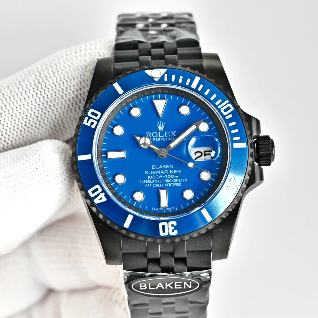 Rolex Blaken Daytona Submariner Watch Blue Dial & Blue Bezel Edition 40mm For Men - Image 3