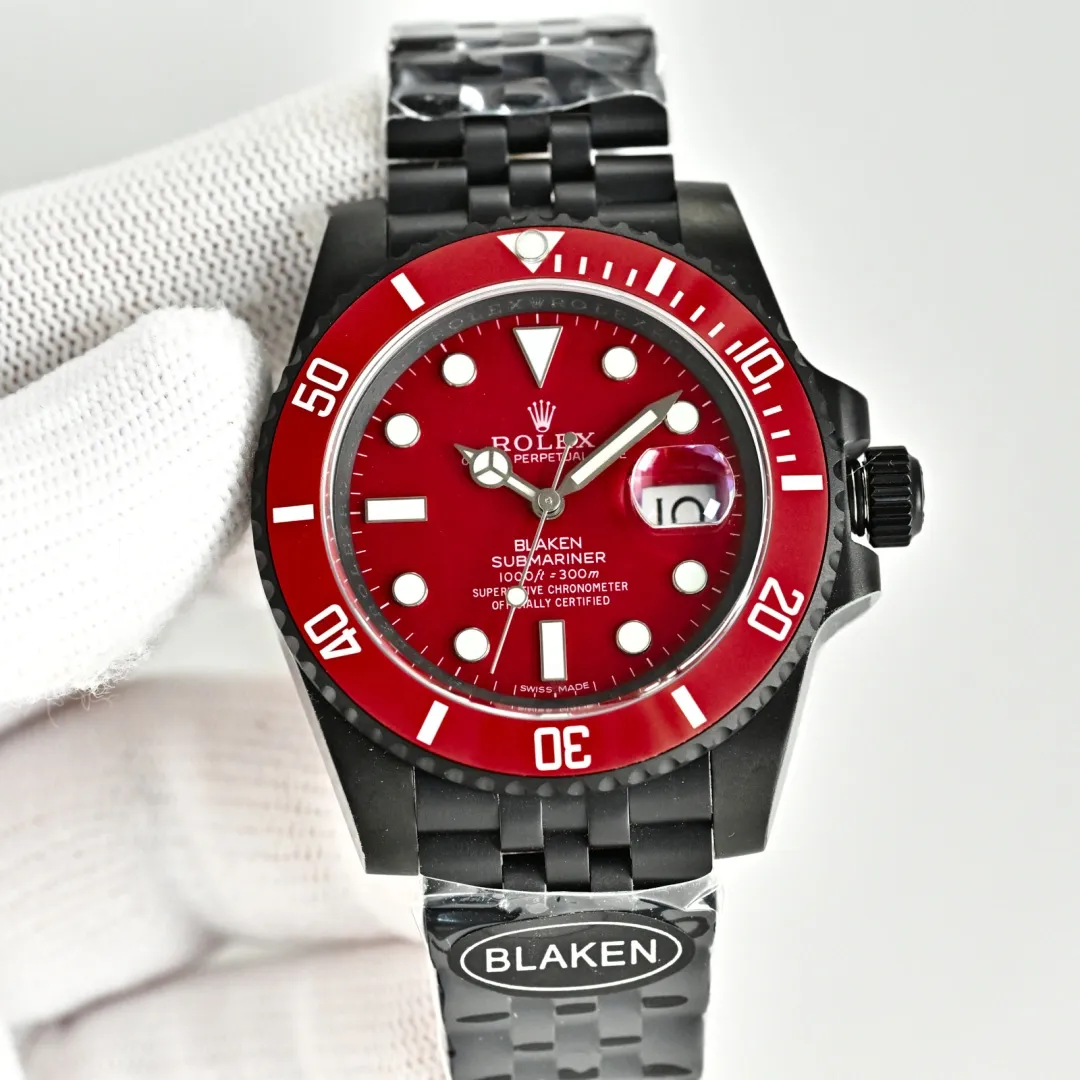 Rolex Blaken Daytona Submariner Watch Red Dial And Red Bezel Edition 40mm For Men - Image 3