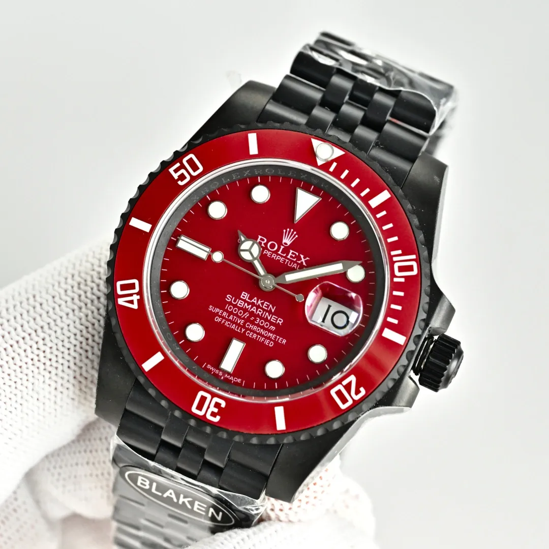 Rolex Blaken Daytona Submariner Watch Red Dial And Red Bezel Edition 40mm For Men - Image 4
