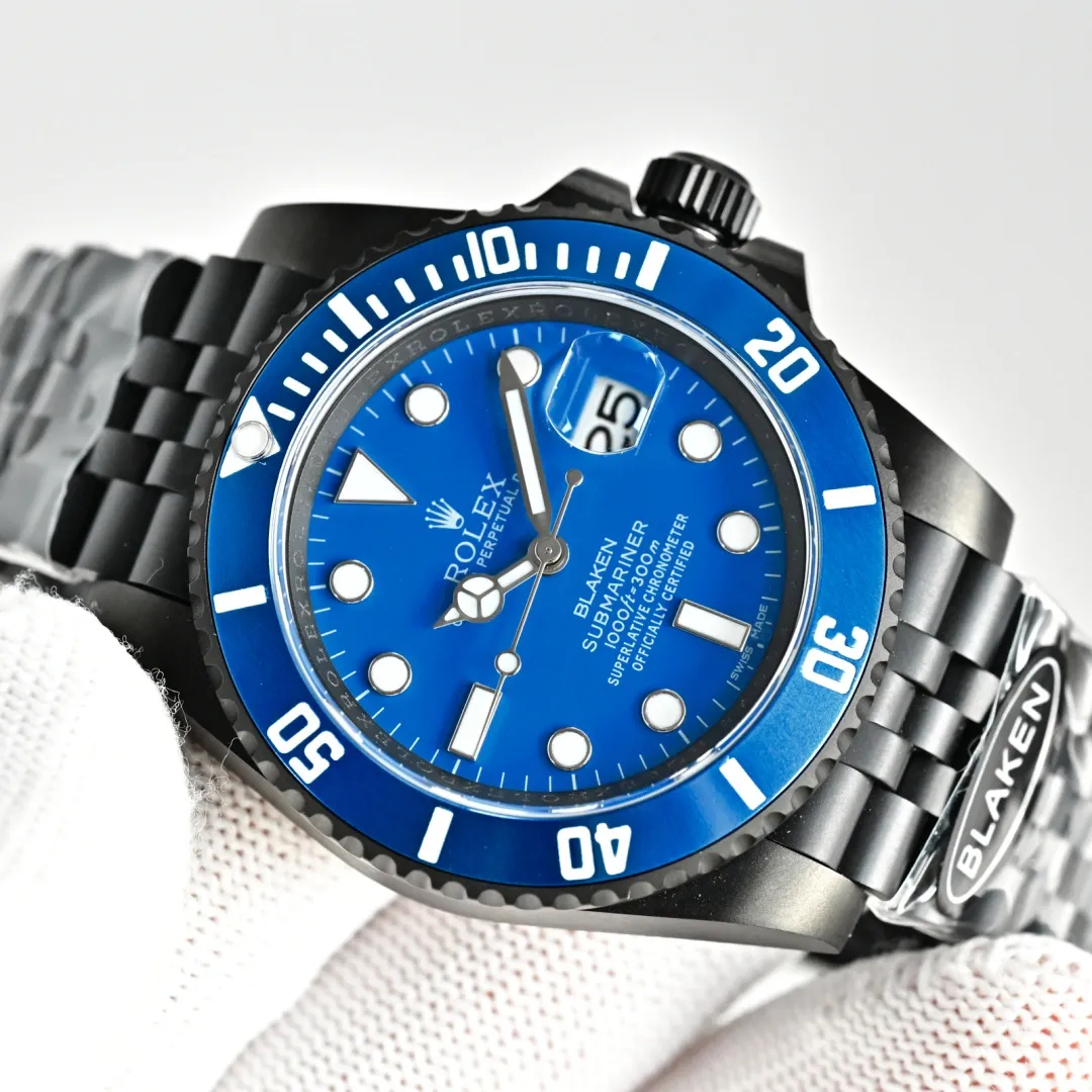 Rolex Blaken Daytona Submariner Watch Blue Dial & Blue Bezel Edition 40mm For Men - Image 6