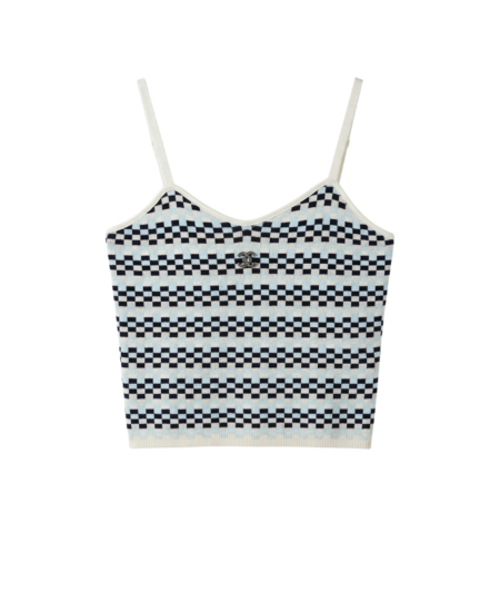 Chanel Checkered Intarsia Camisole Blue For Women