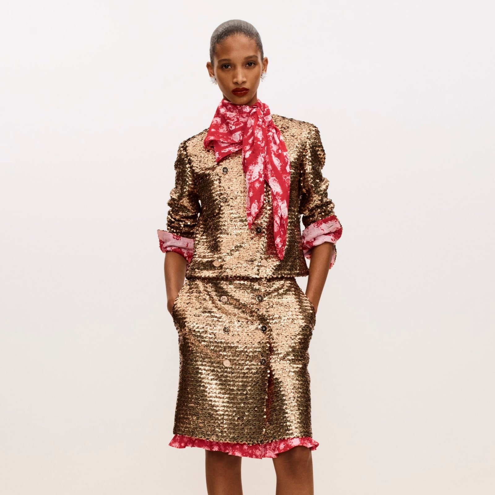 Chanel Square Scarf Red For Women - Image 3