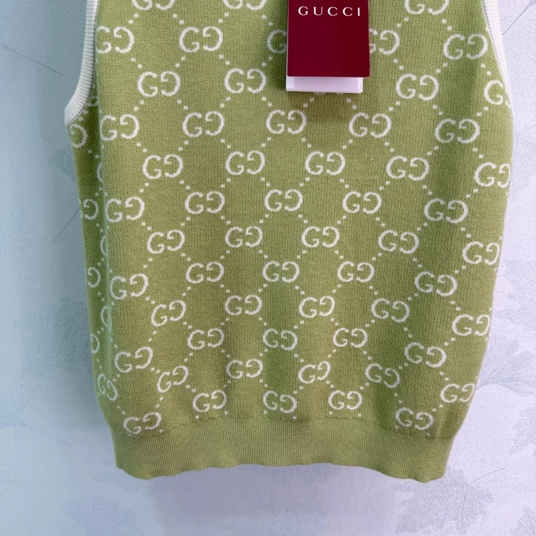 Gucci GG Monogram Sleeveless Top Sage Green For Women - Image 5