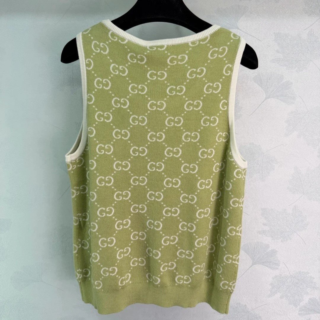 Gucci GG Monogram Sleeveless Top Sage Green For Women - Image 4