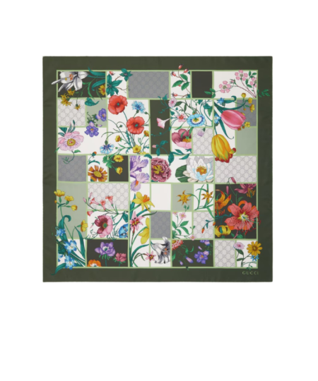 Gucci Printed Silk Twill Carre Scarf Green For Women 850107 3G001 3367