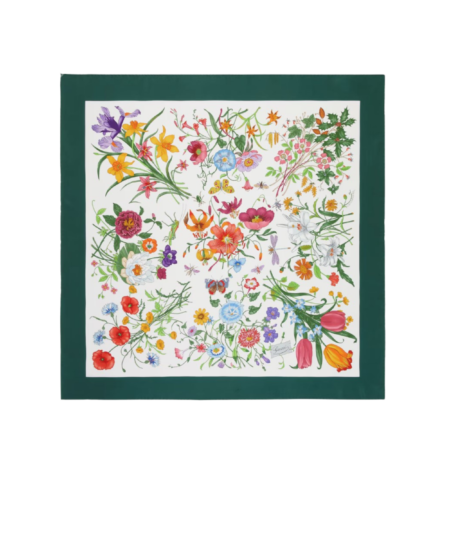 Gucci Printed Silk Twill Carre Scarf Green For Women ‎821061 3G001 9066