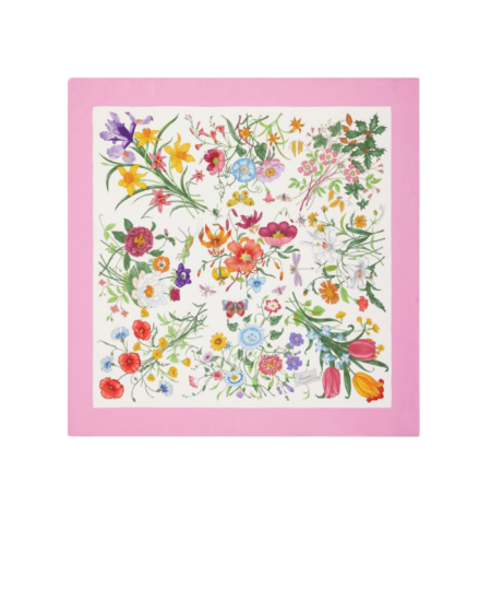 Gucci Printed Silk Twill Carre Scarf Pink For Women 821061 3G001 9072