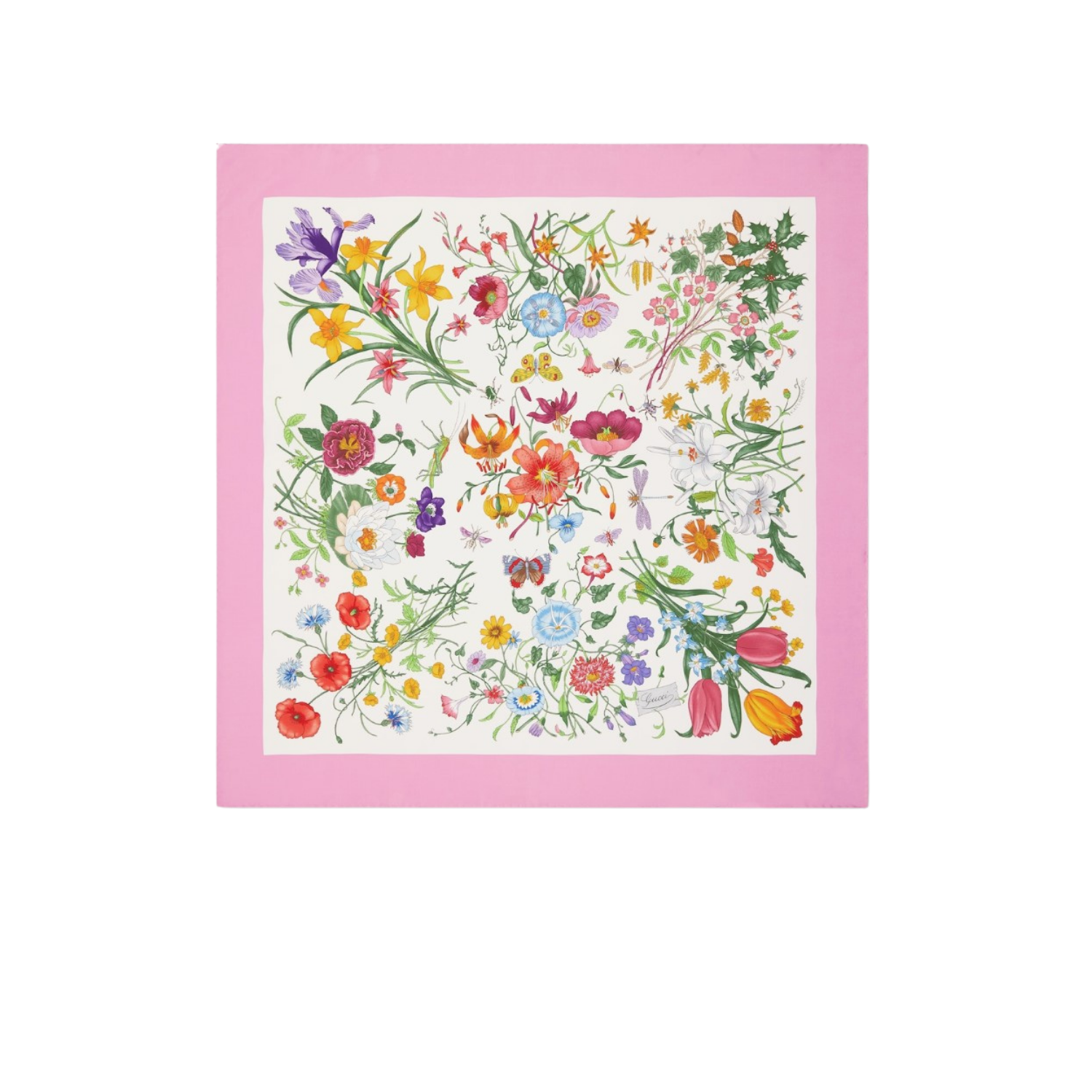 Gucci Printed Silk Twill Carre Scarf Pink For Women 821061 3G001 9072