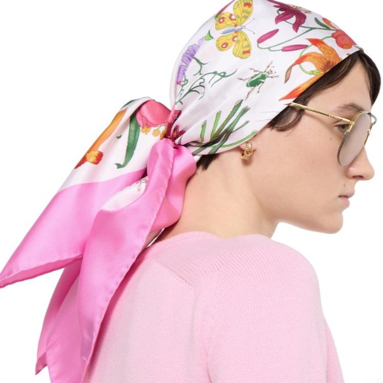 Gucci Printed Silk Twill Carre Scarf Pink For Women 821061 3G001 9072 - Image 4