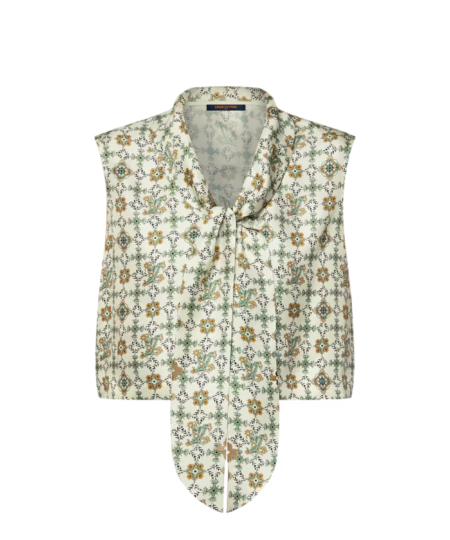 Louis Vuitton Cropped Nouveau Lavalliere Blouse Green/ Beige For Women