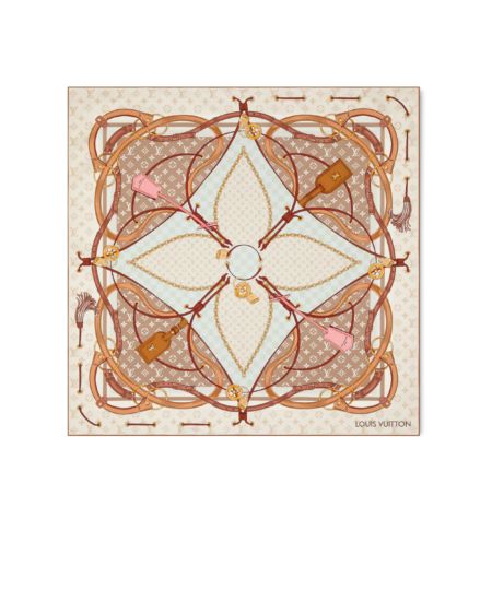 Louis Vuitton Flower And Straps Square 90 Scarf Beige For Women M97472