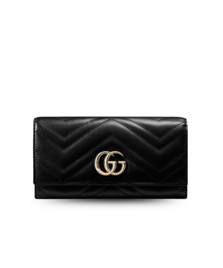 Gucci GG Marmont Continental Wallet 7.5in/ 19cm Black Gold Hardware For Women ‎443436 AAET8 1000