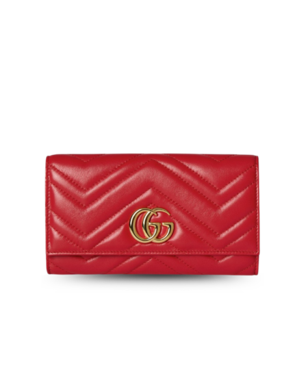 Gucci GG Marmont Continental Wallet 7.5in/ 19cm Bright Red Gold Hardware For Women ‎443436 AAGJE 6406