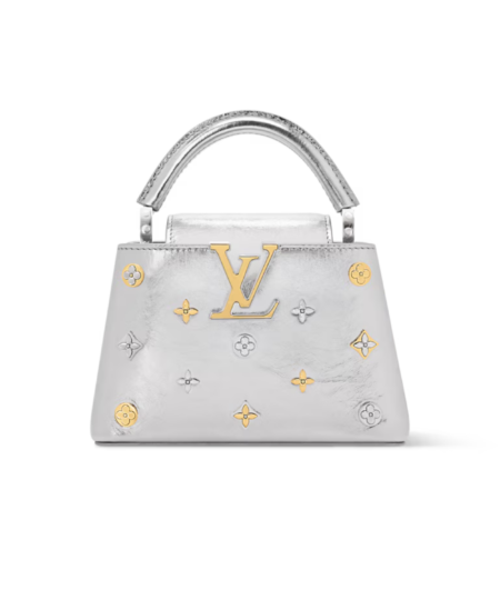 Louis Vuitton Capucines Mini Top Handle Bag 8.3in/ 21cm Silver Metallic Silver/ Gold Hardware For Women M26258
